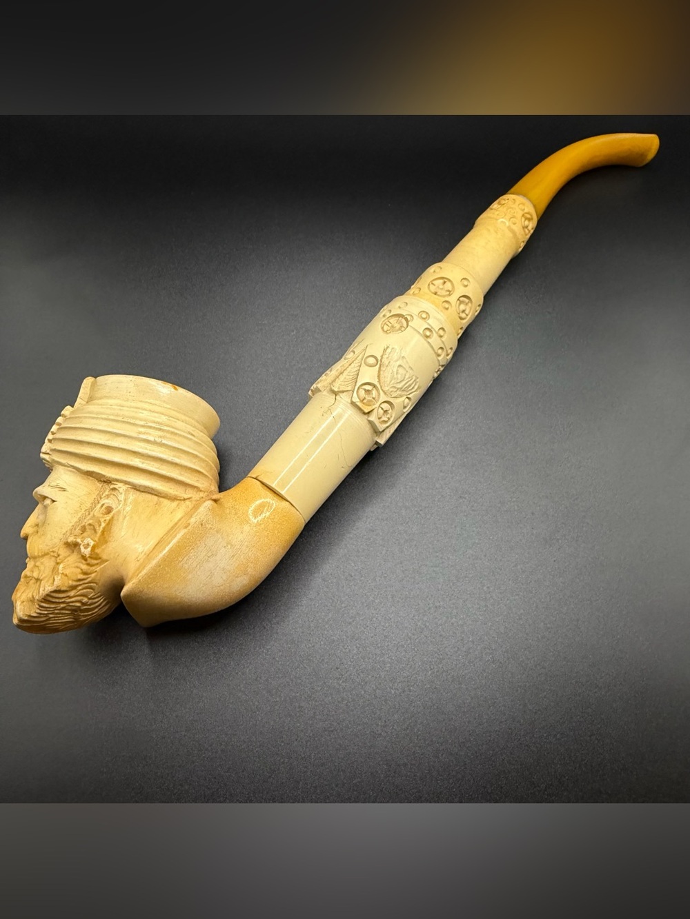 Vintage Turkish Meerschaum Sultan Style Tobacco Pipe.  Approximately 11” long.